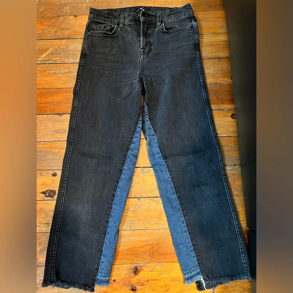 7 For All Mankind Women’s Jeans Blue/Black Two Tone High Waist Size 25 - Picture 2 of 10